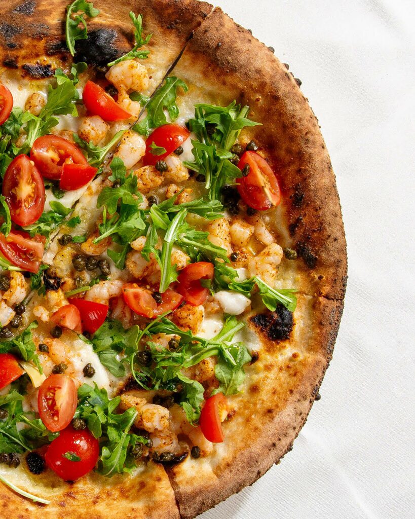 Red Phone Booth Opens in Style in Miami's Brickell Neighborhood 17 Brickell Shrimp Pizza