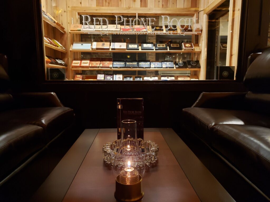 Red Phone Booth to Open in Durham 1 Red Phone Booth Humidor View