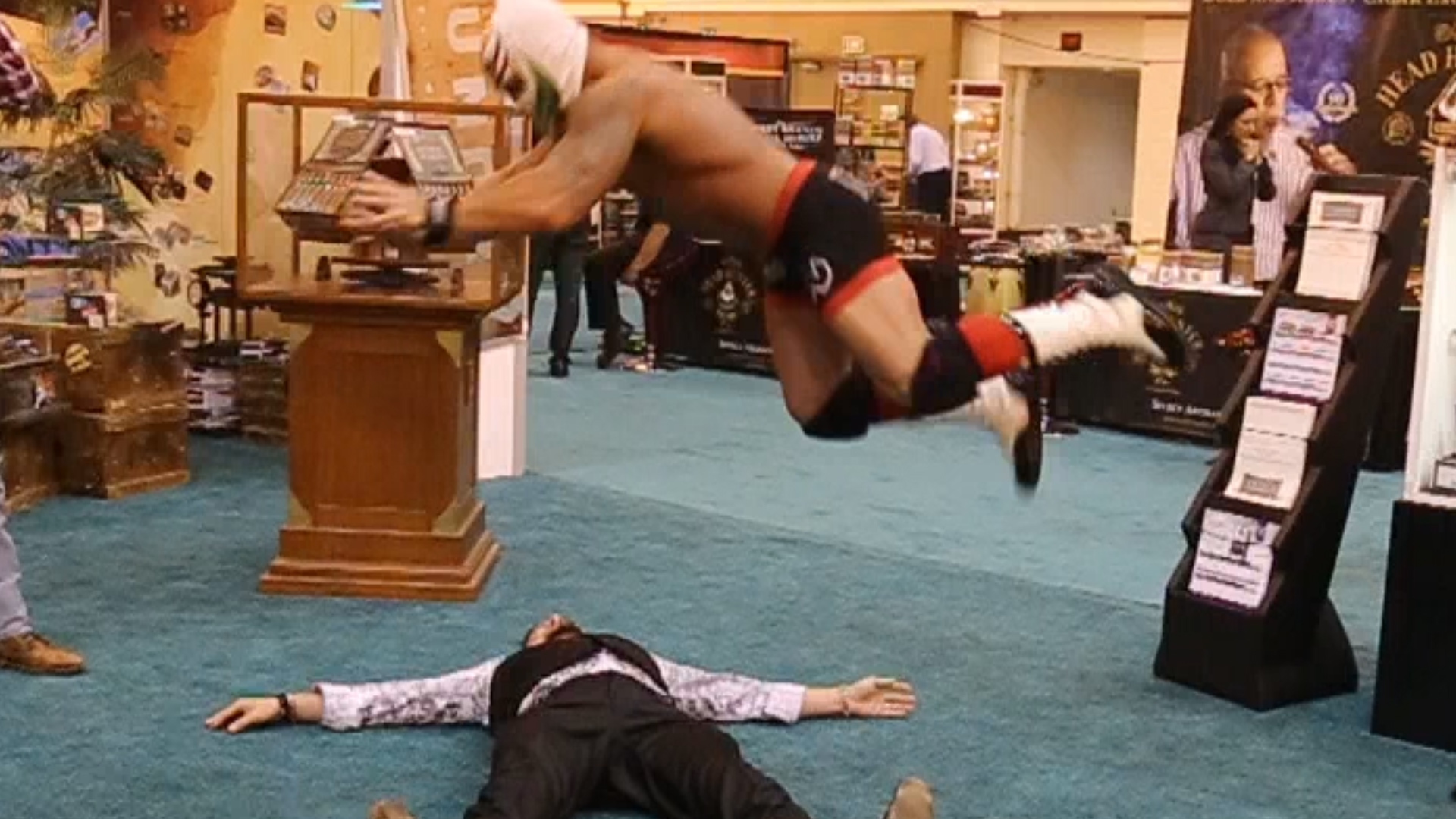 Sam Leccia took a beating at the 2015 IPCPR trade show